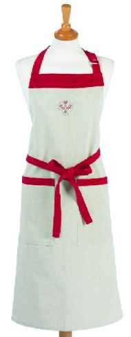 LINEN APRON WITH RED CROSS STITCH